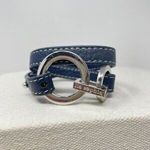 Lia Sophia Leather Wrap Bracelet Navy Blue Chunky Wrap Star Silver-Tone